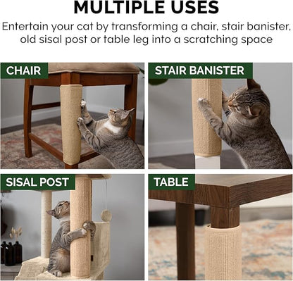 Furhaven Wrap Around Scratching Post Cover for Indoor Cats, Fits Posts Up to 3.5" Diameter, Durable & Less Mess - Tiger Tough Carpet Scratch Mat - Cream, Small