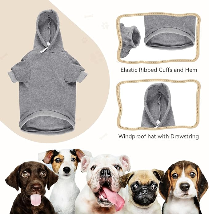 Dog Hoodie Dog Sweaters for Small Dogs Pet Sweater Solid Soft Brushed Fleece Pet Clothes Hoodie Sweatshirt with Pocket(Grey-XS)