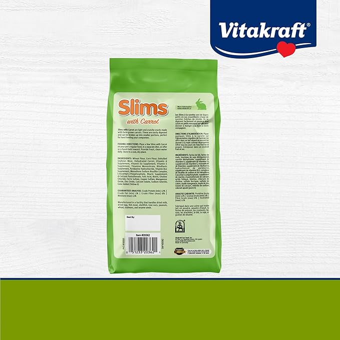 Vitakraft Slims Carrot Small Animal Treats – Light, Healthy Food Bites - Crispy Carrot Treats for Rabbits, Guinea Pigs, Hamsters & Chinchillas (10oz)