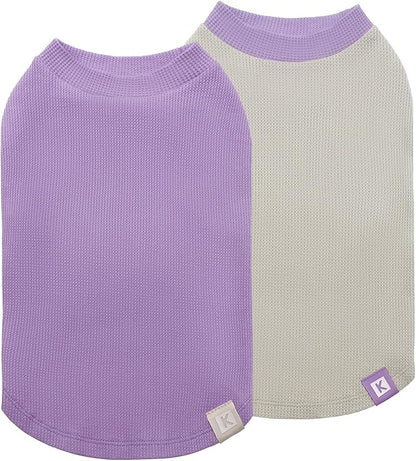 KYEESE 2Pack Waffle Dog Shirts, Lightweight Sleeveless Dog T Shirts for Small Dogs Boy Girl, Breathable Pet Vest Comfortable Tank Top Soft Dogs Clothes for Daily Wear, Purple+Grey, L
