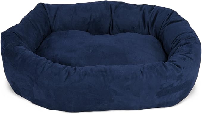 Majestic Pet 32 Inch Suede Calming Dog Bed Washable – Cozy Soft Round Dog Bed with Spine Support for Dogs to Rest Their Head - Fluffy Donut Dog Bed 32x23x7 (Inch) - Round Pet Bed Medium – Navy