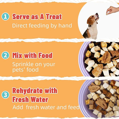 Just Try 16OZ Freeze-Dried Dog Treats Mixed Flavors for Dogs & Cats Raw Single Ingredient Chicken,Salmon, Beef Liver,Chicken Liver,Chicken Heart,Duck,Cod,High Protein Grain-Free Training Treats
