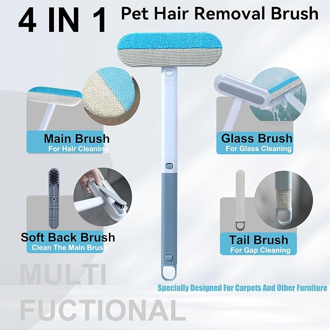 Magic Pet Hair Remover Brush Set for Dogs & Cats, 4-in-1 Hair Removal Tool, Hair Glove, Metal Hook for Furniture, Couch & Car Seats