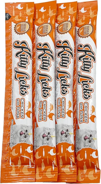 Rena's Recipe Kitty Licks Lickable Cat Treats Chicken Variety Pack 60 Tubes Creamy Cat Treat Purée Grain Free Cat Squeeze Treats Value Pack