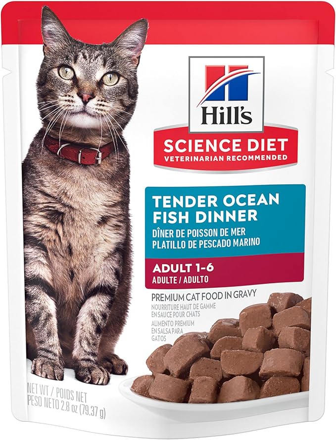 Hill's Science Diet Adult 1-6 Wet Cat Food, Ocean Fish, 2.8 oz. Pouches, 24-Pack