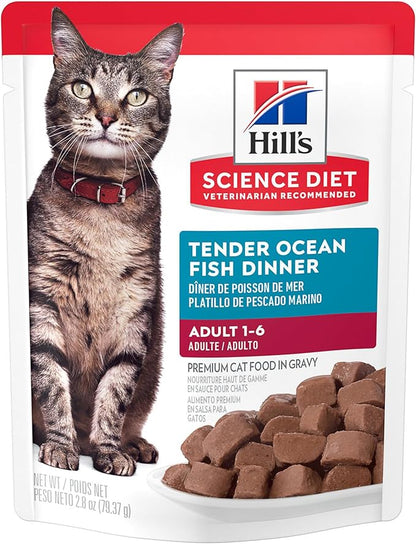 Hill's Science Diet Adult 1-6 Wet Cat Food, Ocean Fish, 2.8 oz. Pouches, 24-Pack