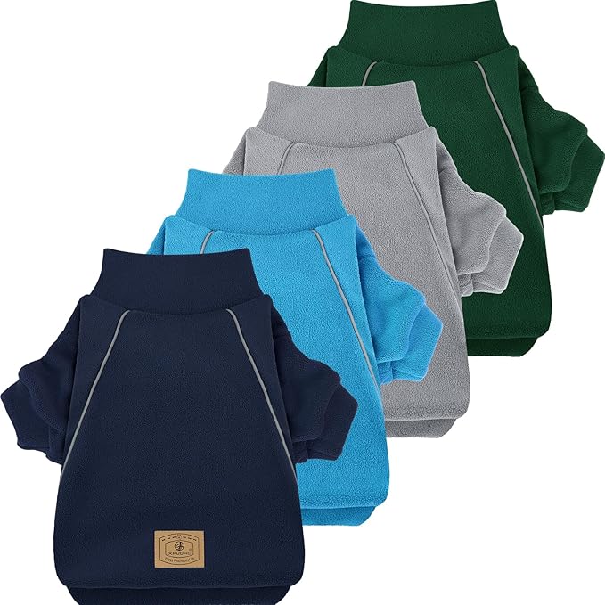 XPUDAC 4 Pack Dog Sweaters Fleece Dog Sweatshirt Winter Pet Clothes for Small Medium Dogs Boy Girl Pullover Puppy Christmas Outfits Cat Apparel, Grey, Blue, Navy, Green, XL