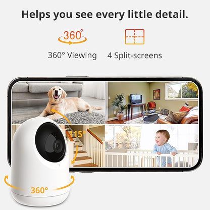 SwitchBot Security Indoor Camera 2K - Pan/Tilt Cam 3MP for Baby Pet Monitor, 2.4G Wi-Fi Plug-in, Night Vision, 2 Way Audio, 360 Motion Tracking, Privacy Mode, Works with Alexa, Cloud & SD Storage 256G