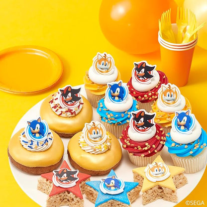 DecoPac Sonic the Hedgehog Rings, Cupcake Decorations Featuring Sonic, Tails, and Shadow - 24 Pack