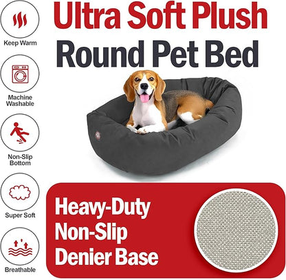 Majestic Pet 32 Inch Suede Calming Dog Bed Washable – Cozy Soft Round Dog Bed with Spine Support for Dogs to Rest Their Head - Fluffy Donut Dog Bed 32x23x7 (Inch) - Round Pet Bed Medium – Gray (2025)