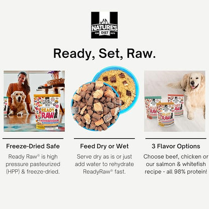 Nature's Diet Ready Raw : Freeze-Dried Raw Dog Food, Chicken, Human Grade, High Pressure Pasteurized (HPP), 96% Meat, Organ, Bone, Safe & Natural, Dry or Wet Feeding