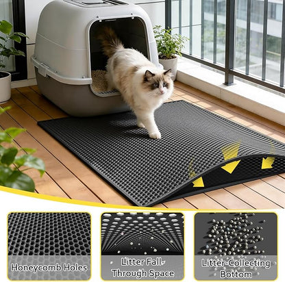 Cat Litter Mat, 30"X24" Large Double Layer Litter Trapping Mat, Waterproof/Urineproof, Easy to Clean Kitty Litter Mats for Floor, Scatter Control (Black-1Pack)