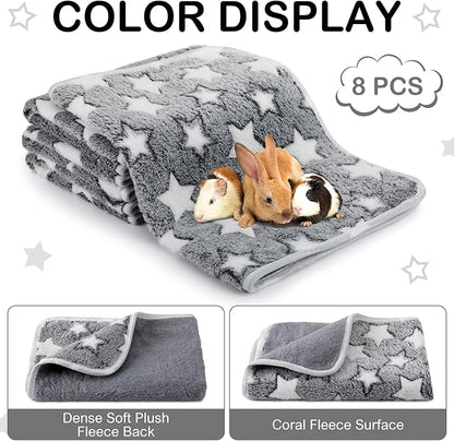 Tudomro 8 Pcs Guinea Pig Blankets Washable Small Pet Fleece Bedding Cage Liners Double Sided Pet Reusable Sleep Mat Pad Cover for Ferret Chinchilla Furniture Protection(Grey Star,16 x 24 Inch)