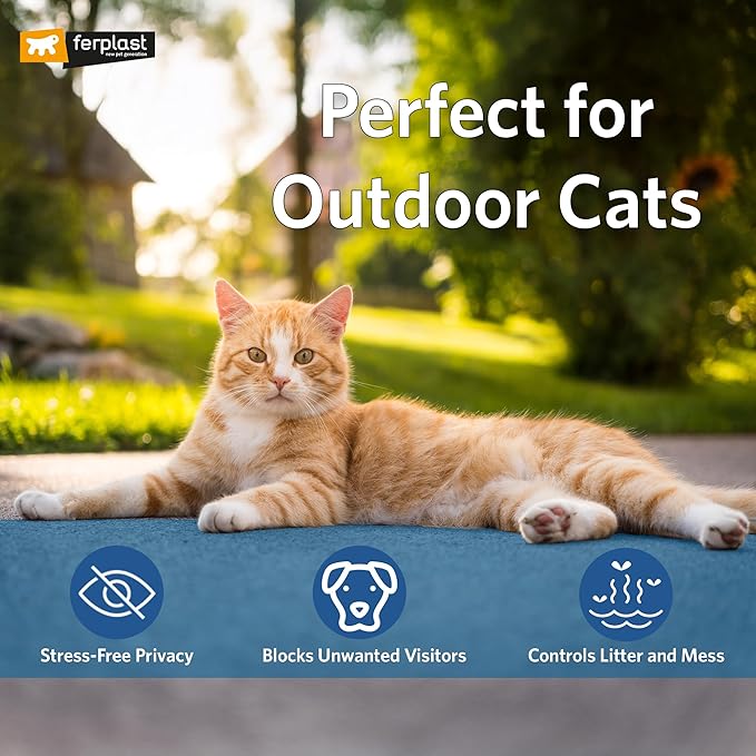 Ferplast Cosmic Outdoor Cat Litter Box - Waterproof Dog-Proof Cat Toilet with Tunnel Entry, High-Sided Base for Litter Containment, Easy-Clean Design, Durable Thermoplastic Resin in Black