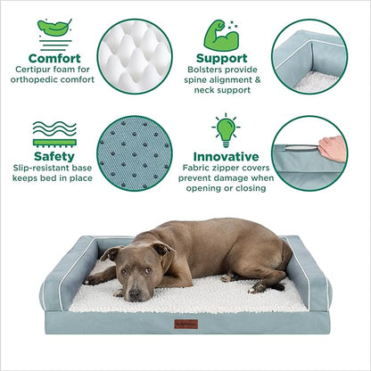 Furhaven Orthopedic Dog Sofa Bed – Memory Foam Couch with Bolsters, Textured Plush & Water-Resistant Cover, Washable Cover, Joint Support - Riverway, Large