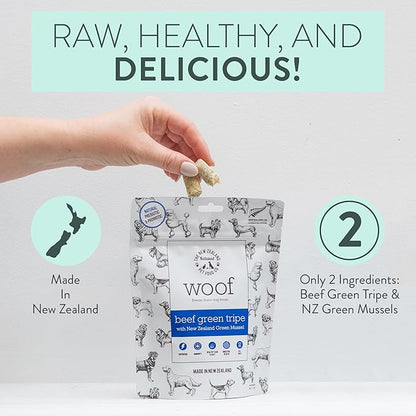 The New Zealand Natural Pet Food Co. WOOF Freeze Dried Dog Treats - Beef Green Tripe, High Protein, Treats Small & for Large Dogs, Natural, Topper or Dog Treat, 1.4 oz
