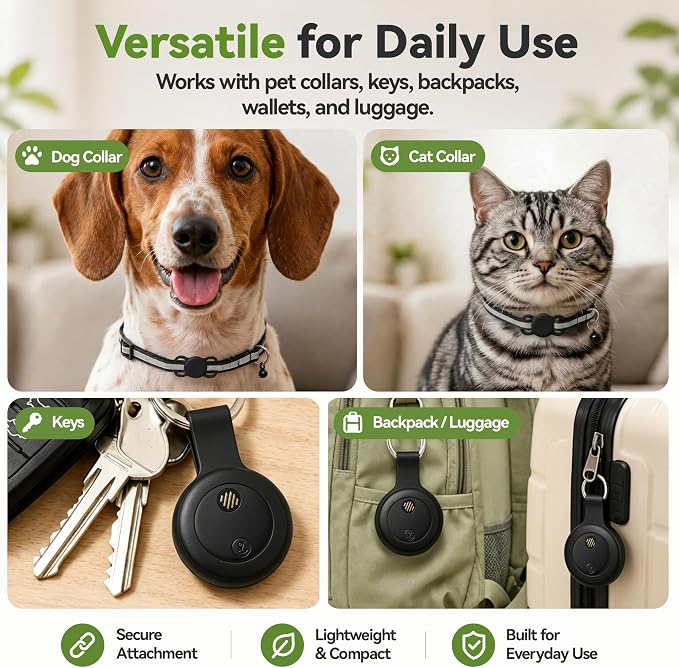Dog Tracker, GPS Tracker for Dogs with Real-Time Location Tracking, No Monthly Fee or SIM Card, IP68 Waterproof Dog Tracker Collar, Sound Alert, Up to 365-Day Battery, iOS Only (Black)