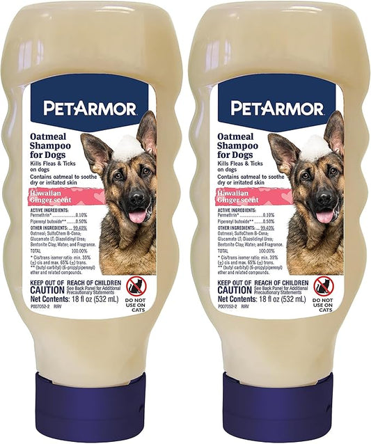 PetArmor Flea & Tick Protection Oatmeal Shampoo for Dogs, Hawaiian Ginger Scent, 18 oz (Pack of 2)