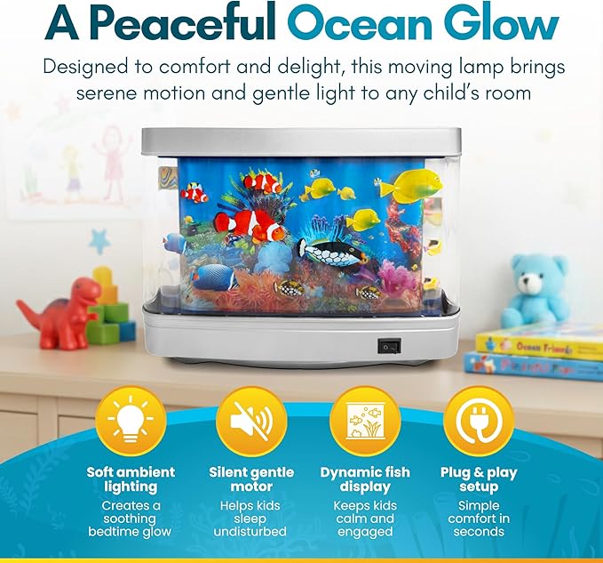 Linda's Essentials Fake Fish Tank Frutiger Aero Fish Lamp - Fake Aquarium Decorative Lamp, Artificial Fish Tank with Moving Fishes, Artificial Baby Aquarium Toy Night Light, Plug in Moving Lamp