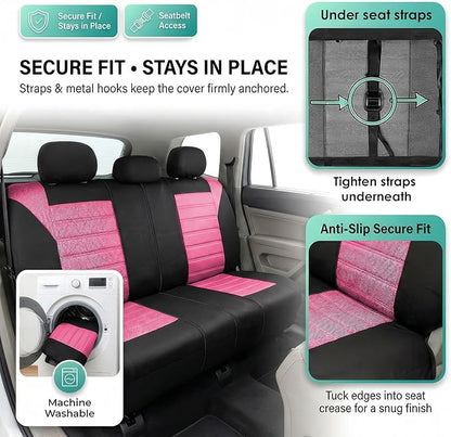 FH Group Automotive Car Seat Covers Rear Set Premium 3D Air Mesh Seat Covers, Airbag Compatible and Split Bench Cover Universal Fit Interior Accessories for Cars Trucks and SUVs - Pink