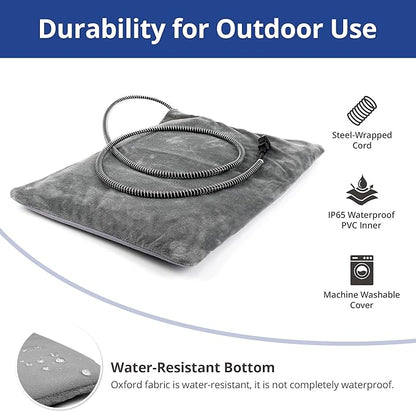 Outdoor Heated Cat Bed, Soft Pet Heating Pad with Steel-Wrapped Cord, Outside Pet Warmer for Feral Cats and Dogs, 15.7" x 11.8", 30 Watts