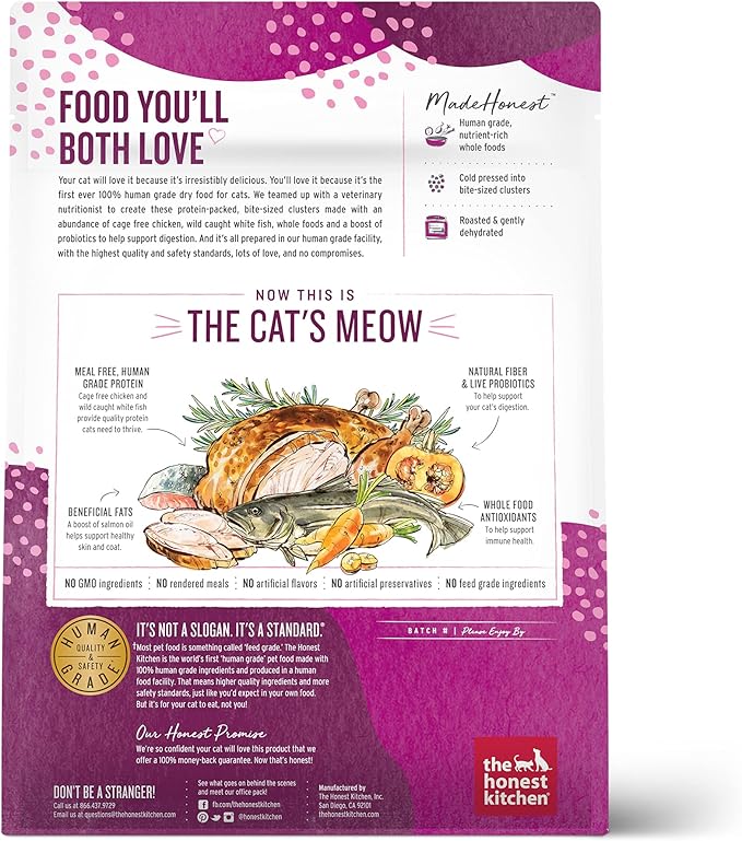 The Honest Kitchen Whole Food Clusters Grain Free Chicken & Fish Dry Cat Food, 1 lb Trial Pouch (Pack of 2)