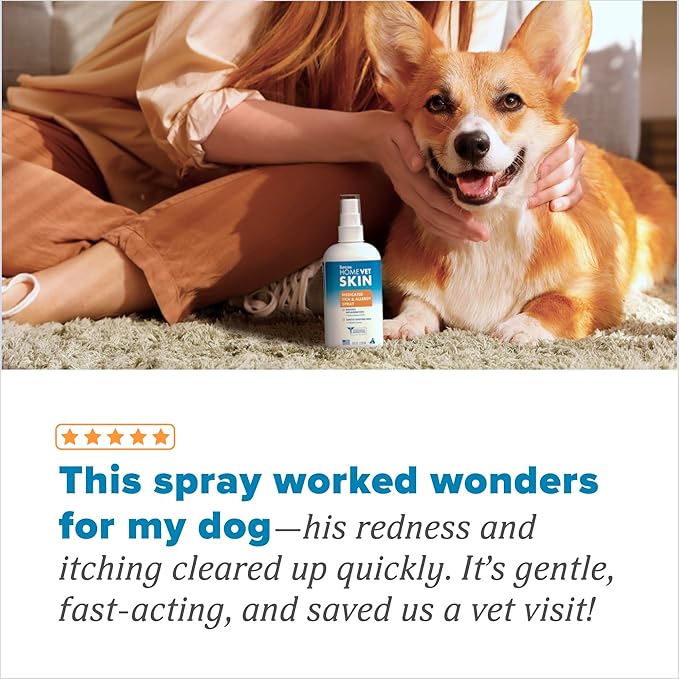 TropiClean HomeVet Allergy & Itch Spray, Dog Allergy Relief & Hot Spot Treatment for Dogs & Cats, Vet Recommended Itching Skin Relief, USA Made, 8 oz