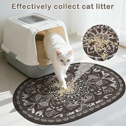 Glittme 24"x15" Cat Litter Mat with Mesh Design - Non-Slip & Waterproof Litter Trapping Pad for Litter Box Soft Texture for Pets,Dark Brown