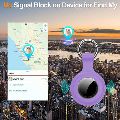 1|2|4Pack for Apple AirTag Holder,for Air Tag 2nd &1st Genaretion,Waterproof GPS Tracker Air Tag Keychain with Cover Anti-Scratch Silicone for Air-Tag Case for Pets,Kids,Bags,Luggages-Purple