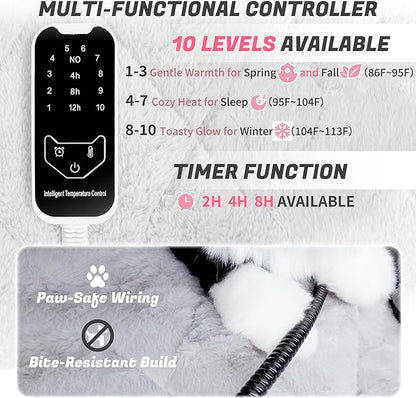 NWK Heated Cat Bed, Versatile Electric Heated Cat Bed with Temperature Adjustable & Auto Shut Off Timer, Chew-Resistant Cord