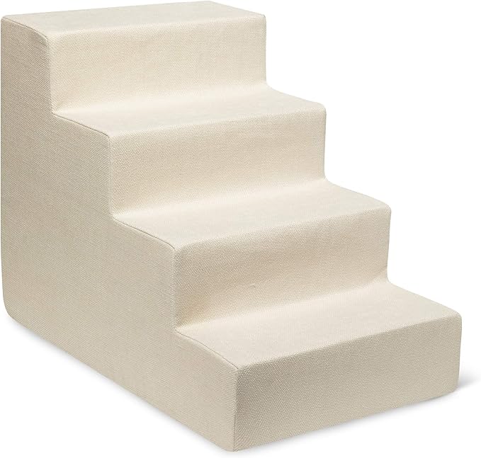 Best Pet Supplies Dog Stairs & Steps - Foam Steps for Small Dogs & Cats, Non-Slip Indoor Balanced Pet Step Support, Dog Ramp, No Assembly, Ivory, 4-Step (18-inch Height)