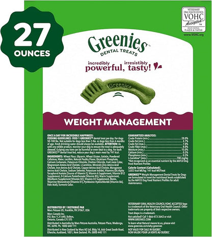 Greenies Veterinarian-Recommended Adult Natural Dental Dog Treats Large Size, Weight Management Dog Dental Chews, 27 oz. Pack, 17 Count