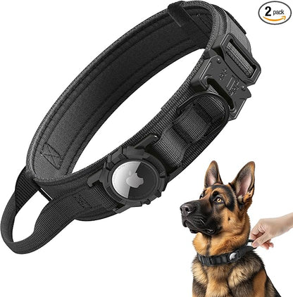 Upgraded Airtag Dog Collar Waterproof, Adjustable GPS Training Nylon | Dog Collar with AirTag Holder, Control Handle and Quick-Release Buckle for Medium and Large Dogs (Black, M)