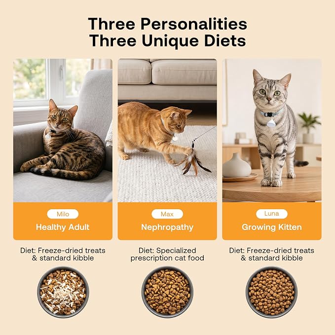 RFID Automatic Cat Feeder with Collar Sensor, Anti-Stealing Food Dispenser with Sealed Lid for Wet Dry Food and Different Diet for Multi-Pet Home, Auto Pet Feeder for Cats & Small Dogs, White