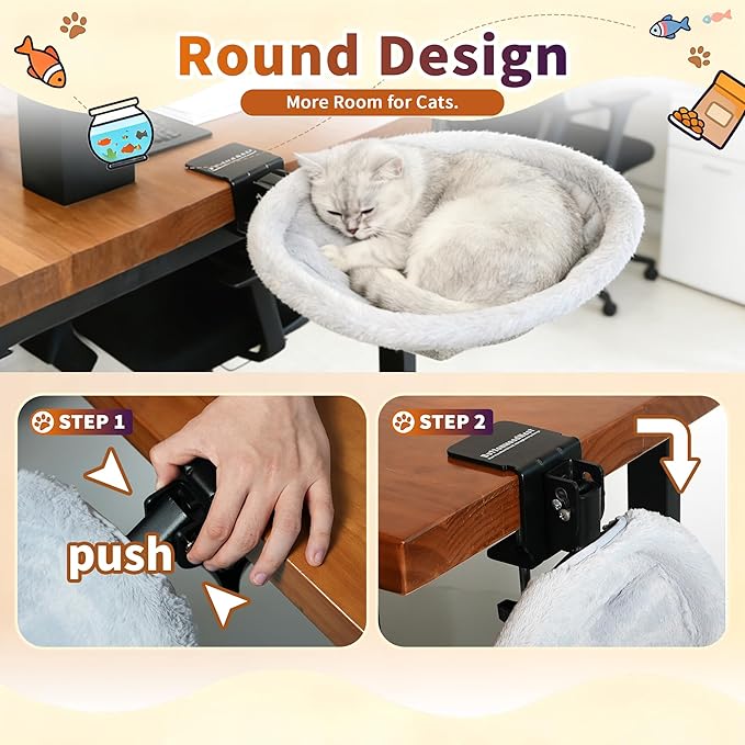 Cozy Cat Desk Bed for Home Office, Sunken Hanging Cat Hammock with 2 Replaceable Pads, Breathable Summer Cushion and Warm Winter Plush, Space Saving Foldable Desk Cat Bed Supports up to 40lb for Cats