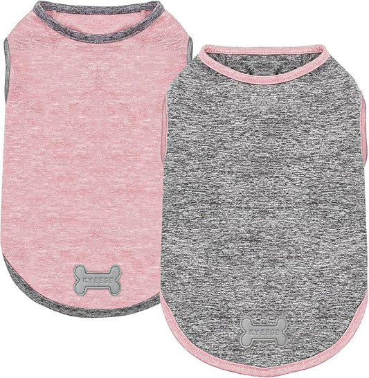 KYEESE 2Pack Dog Shirt, Lightweight Sun Protection Sleeveless Dog T Shirts for Small Medium Dogs Girl, Breathable Pet Reflective Tank Top Summer Dogs Clothes for Outdoor Walking, Pink+Grey, XL