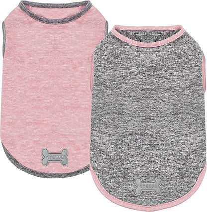 KYEESE 2Pack Dog Shirt, Lightweight Sun Protection Sleeveless Dog T Shirts for Small Dogs Girl, Breathable Puppy Reflective Tank Top Summer Dogs Clothes for Outdoor Walking, Pink+Grey, S