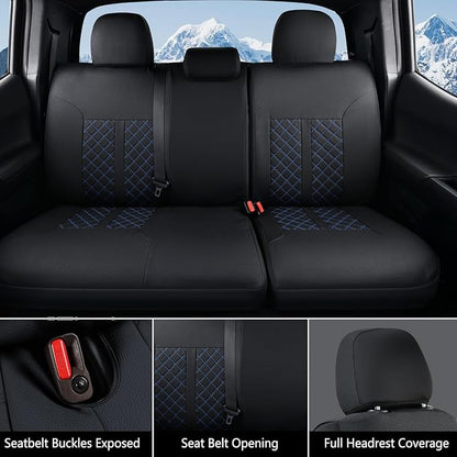 Truckiipa Full Set Leather Seat Covers Fit for Toyota Tacoma Full Coverage Waterproof Seat Covers Cushion Protector Fit for 2016-2023 Toyota Tacoma Double Crew Cab, Full Set, Black&Blue