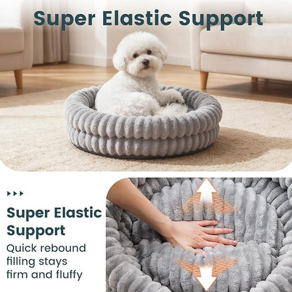 Cat Beds for Indoor Cats, Machine Washable Orthopedic Donut Dog Bed for Small Dogs, Fluffy Round Pet Bed with Anti-Slip Bottom for Puppy and Kitten, Gray, 20"x20"x6.5"