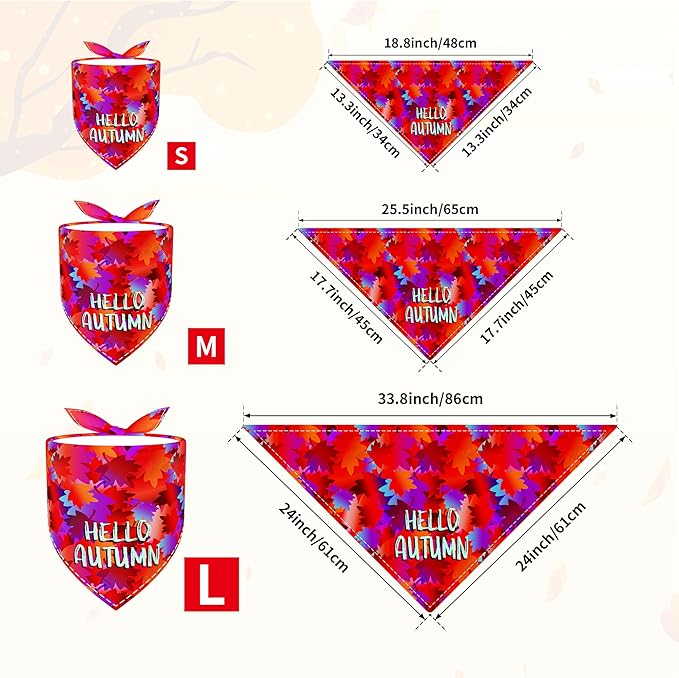 7 PCS Fall Dog Bandanas for Small Dogs 18 Inch Autumn Dog Bandanas Adjustable Stitching Edge Scarves for Puppy Cats Breed Grooming S