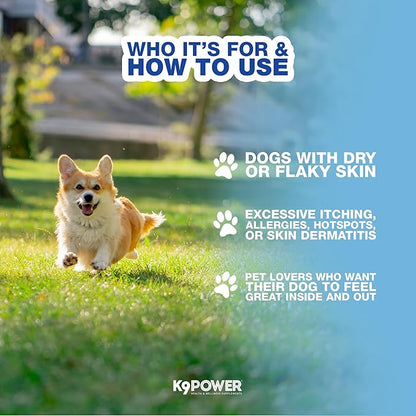 K9Power Show Stopper 8 oz– Awarded #1 Dog Skin & Coat Product – Supports Allergy Relief, Itchy Skin, Shedding, Dull Coat – Salmon Oil, Collagen, Kelp, Zinc, Probiotics, Beet Juice, Vitamin C