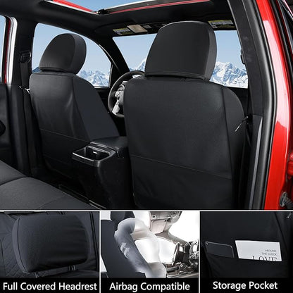 Truckiipa Tacoma Leather Car Seat Covers Full Set Truck Seat Covers Cushion Fit for 2016-2023 Toyota Tacoma Double Crew Cab, Full Set, Black