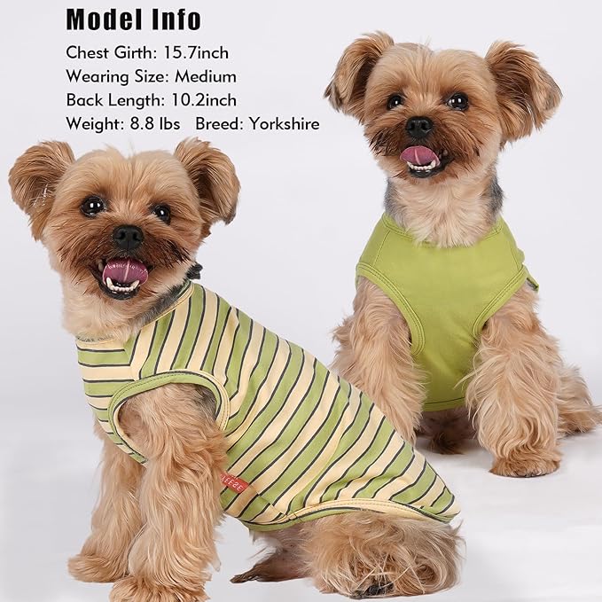 KYEESE 2Pack Dog Shirt, Soft Striped Dogs T Shirts, Lightweight Pet Tank Top, Sleeveless Dog Shirt for Large Dogs, Stretchy Comfortable Pet Vest, Green, 3XL