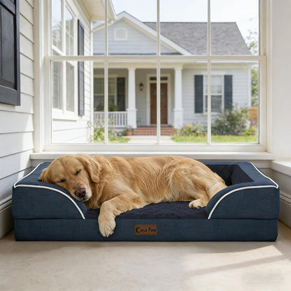 Orthopedic XXL Dog Beds, Waterproof Memory Foam Big Pet Bed for Extra Large Sized Dogs 53x42Inch, Non-Slip Bottom and Egg-Crate Foam Dog Couch Bed with Washable Removable Cover, Navy Blue