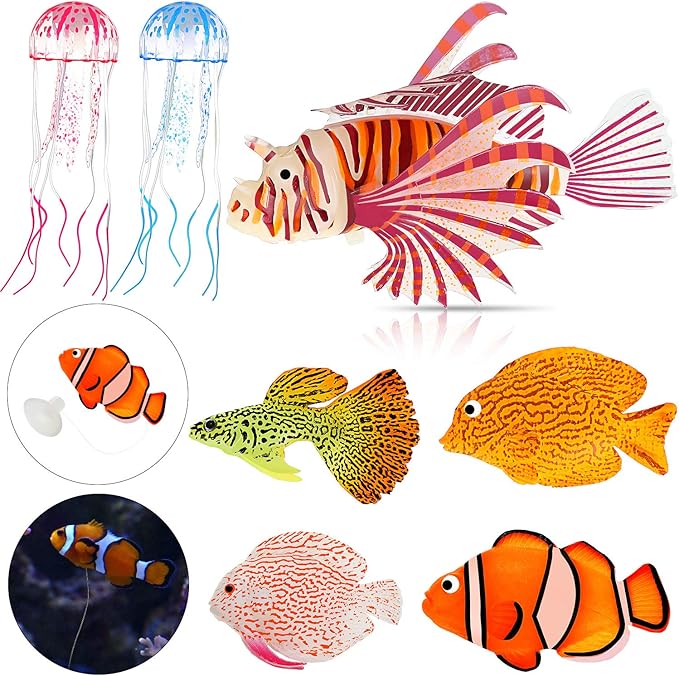 Weewooday 7 Pieces Artificial Fish Colorful Fake Fish Glowing Effect Aquarium Decor Floating Ornament for Tank Decoration(Classic Color)