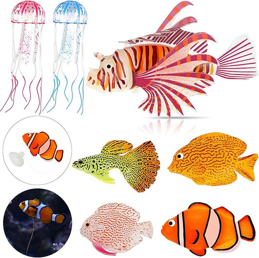 Weewooday 7 Pieces Artificial Fish Colorful Fake Fish Glowing Effect Aquarium Decor Floating Ornament for Tank Decoration(Classic Color)