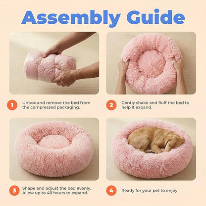Best Pet Supplies Round Calming Dog Bed for Small, Medium & Large Dogs, Plush Donut Cuddler Pet Bed w/Raised Rim for Head, Neck Support, Anti-Slip Bottom Washable Bed - Pink, 27 x 27 x 7.5