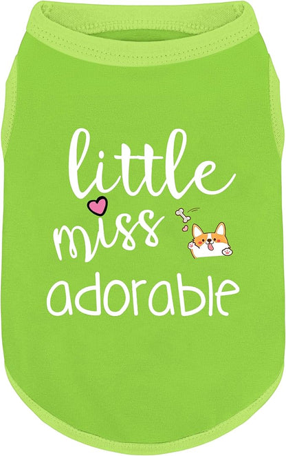 Cotton Dog Shirt with 'Little Miss Adorable' Corgi Head Print, Soft & Breathable Pet Apparel for Small, Medium, and Large Dogs, All-Season Sleeveless Vest, Cute and Comfortable Dog Outfit.Green L