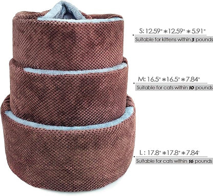 Winsterch Large Cat Cave Bed - Soft, Enclosed & Washable for Indoor/Outdoor Cats & Kittens, Anti-Slip Bottom, Calming, Covered (Coffee, 17.8 x 17.8 x 7.84 in)