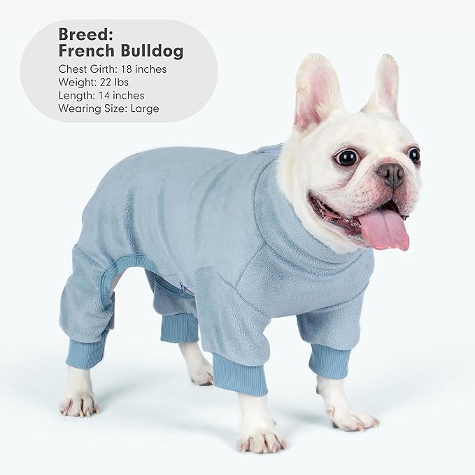 cyeollo Dog Pajamas Large, Stretchable Fleece Pet Onesie Coat for Small Dogs Pjs Warm Doggie Jumpsuit Soft Cold Weather Dog Clothes Outfits, Light Blue L